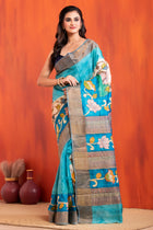 Tussar Kantha Stitch with hand paint lotus motif