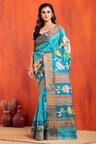 Tussar Kantha Stitch with hand paint lotus motif