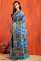 Tussar Kantha Stitch with hand paint bird motif