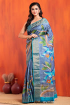 Tussar Kantha Stitch with hand paint bird motif