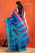 Vidarbha Pure Tussar Blue With Gujrathi Stitch