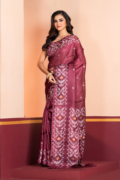 Pure Silk Tussar Jamdani Brown saree festive