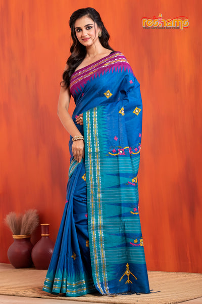 Vidarbha Pure Tussar Blue With Gujrathi Stitch saree festive