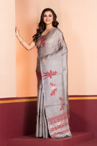 Pure Tussar Silk Jamdani Grey Brown
