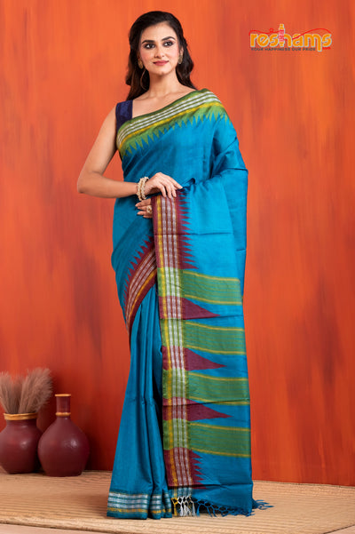 Vidarbha Pure Tussar Blue saree festive