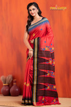 Vidarbha Pure Tussar Red With Gujrathi Stitch