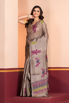 Pure Tussar Silk Jamdani Biscuit Brown