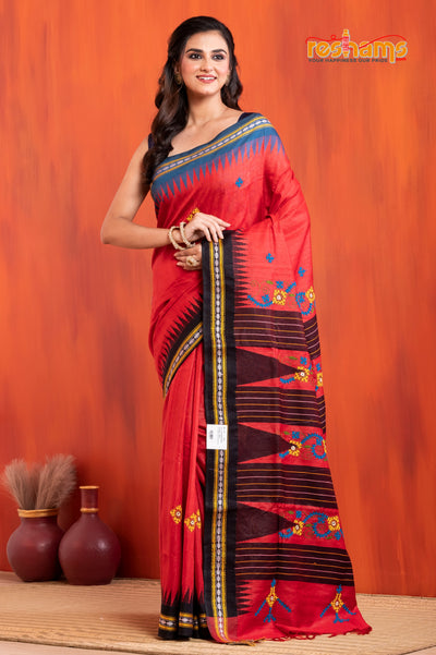 Vidarbha Pure Tussar Red With Gujrathi Stitch saree festive