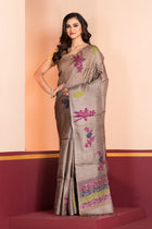 Pure Tussar Silk Jamdani Biscuit Brown
