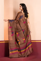 Pure Tussar Silk Jamdani Dark Brown