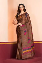 Pure Tussar Silk Jamdani Dark Brown