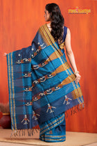Vidarbha Pure Tussar Blue With Gujrathi Stitch