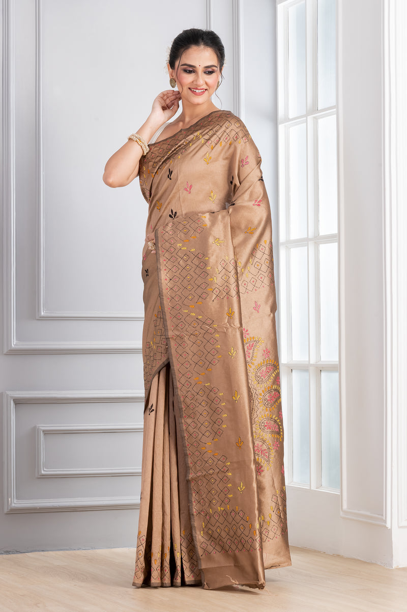 Hand Embroidery Stitch Pink Gold