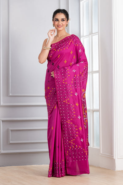 Hand Embroidery Stitch Rani Pink saree festive discount