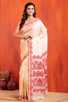 Pure Tussar Silk Jamdani Red White