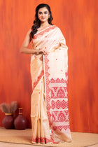 Pure Tussar Silk Jamdani Red White