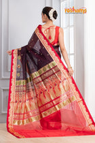 Pure Silk Paithani with black body with sea red Pallu