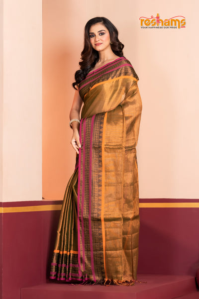 TISSUE LINEN DARK GOLD saree discount