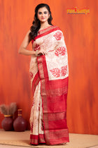 PURE PRINTED TUSSAR SILK WHITE RED