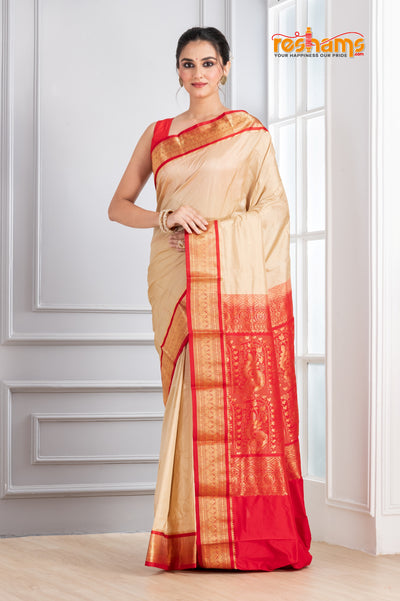Kanjivaram Pure Silk White Red  festive saree