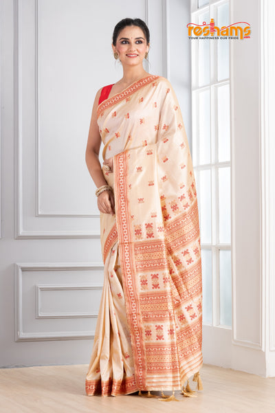 Assam Silk Red White saree festive