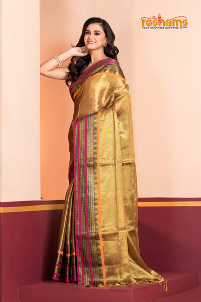 TISSUE LINEN LIGHT GOLD saree discount