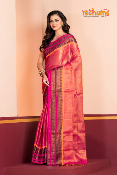 TISSUE LINEN ROSE GOLD saree discount