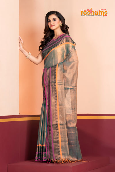 TISSUE LINEN COPPER GOLD saree discount