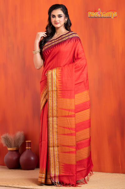 Vidarbha Pure Tussar Red saree festive