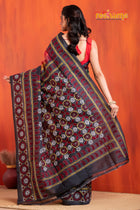 Tussar Kantha Stitch with red black hand paint kalka motif