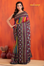 Tussar Kantha Stitch with red black hand paint kalka motif