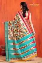 Vidarbha Pure Tussar White Sea Green Kalamkari
