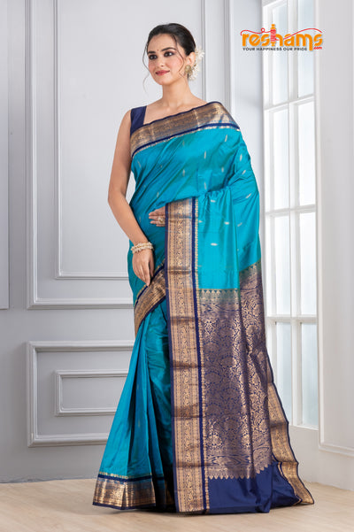 Kanjivaram Pure Silk Sky Blue  festive saree