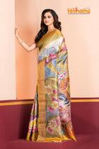 Tussar Kantha Stitch with golden purple hand paint radha krishna motif
