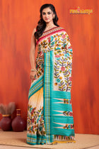 Vidarbha Pure Tussar White Sea Green Kalamkari