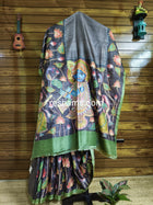 Hand Embroidered Hand Painted Kantha Stitch Mixed Saree – Woven in Pure Tussar Silk