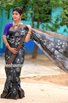 Tussar Mom Batik Silk Saree in Dark Brownish Colour - Handwoven