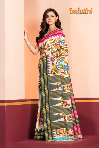 Vidarbha Pure Tussar White Kalamkari saree festive