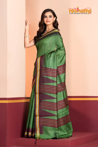 Vidarbha Pure Tussar Green saree festive