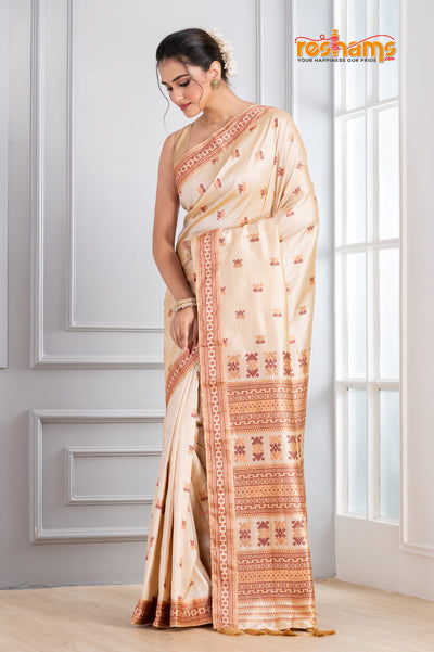 Assam Silk White Gold saree festive
