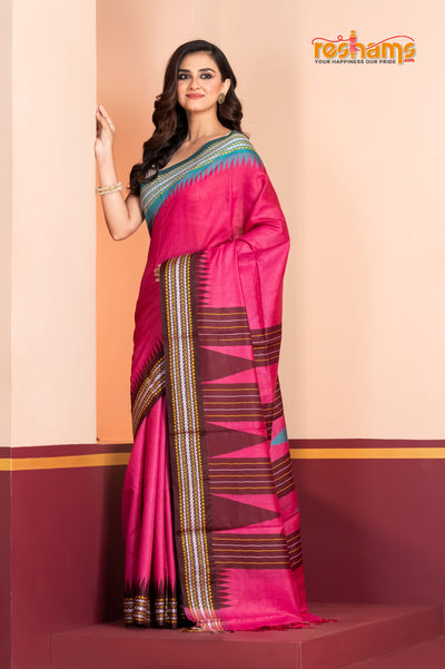 Vidarbha Pure Tussar Pink saree festive