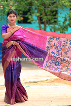 Tussar Shibori Kalamkari Silk Saree in Pink Red Purple Colour - Handwoven