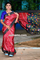 Tussar Shibori Kalamkari Silk Saree in Red Colour - Handwoven