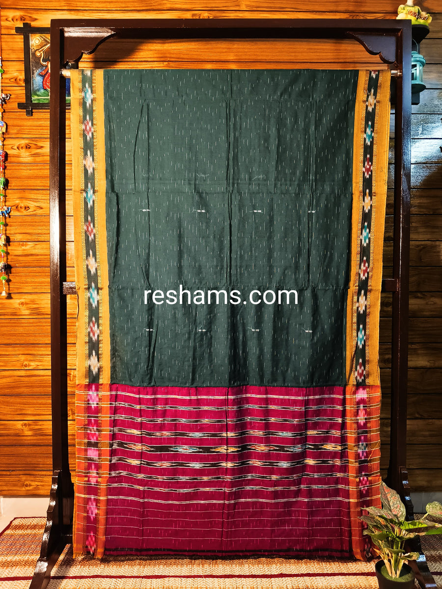 Pure Sambalpuri Cotton Saree -  Colour Dark Green