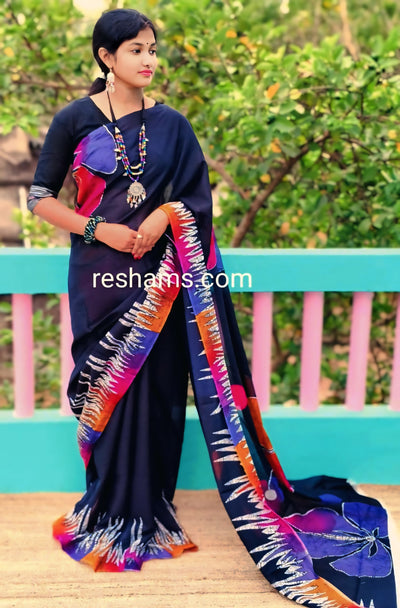 Mul Cotton Digital Print Saree – Black saree discount