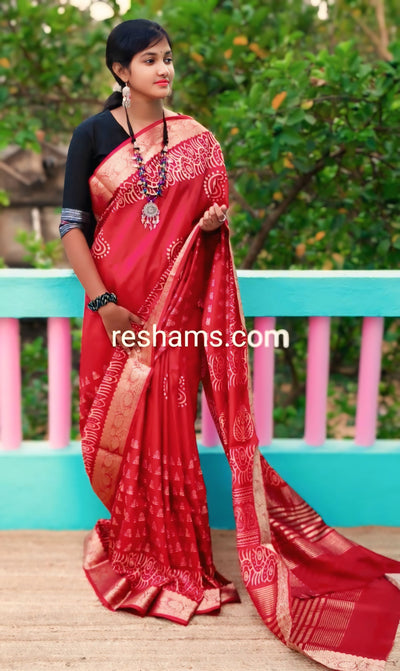 Liva Silk Saree – Shiny Red saree discount