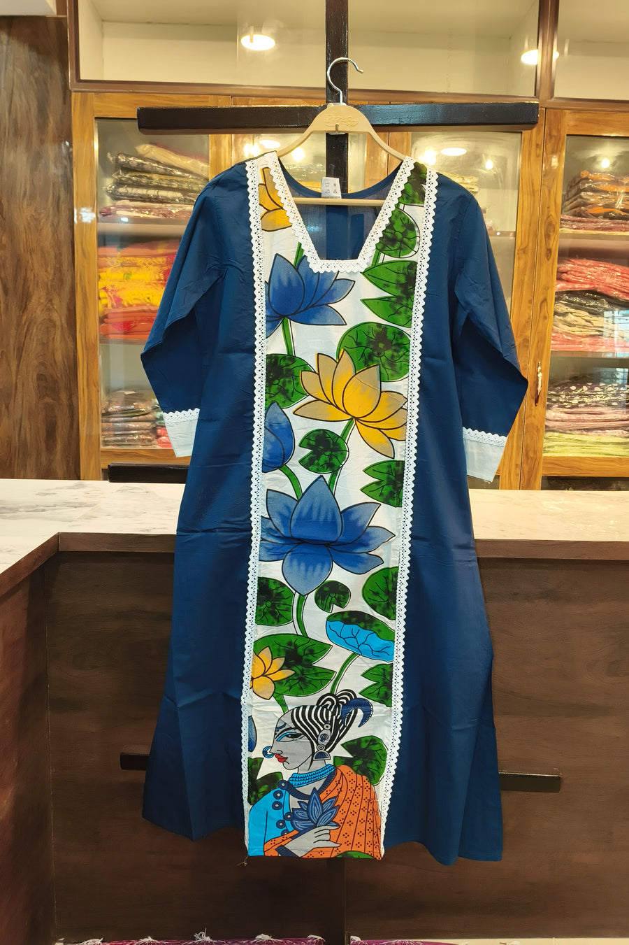 WHITE BLUE BOUTIQUE COTTON KURTI