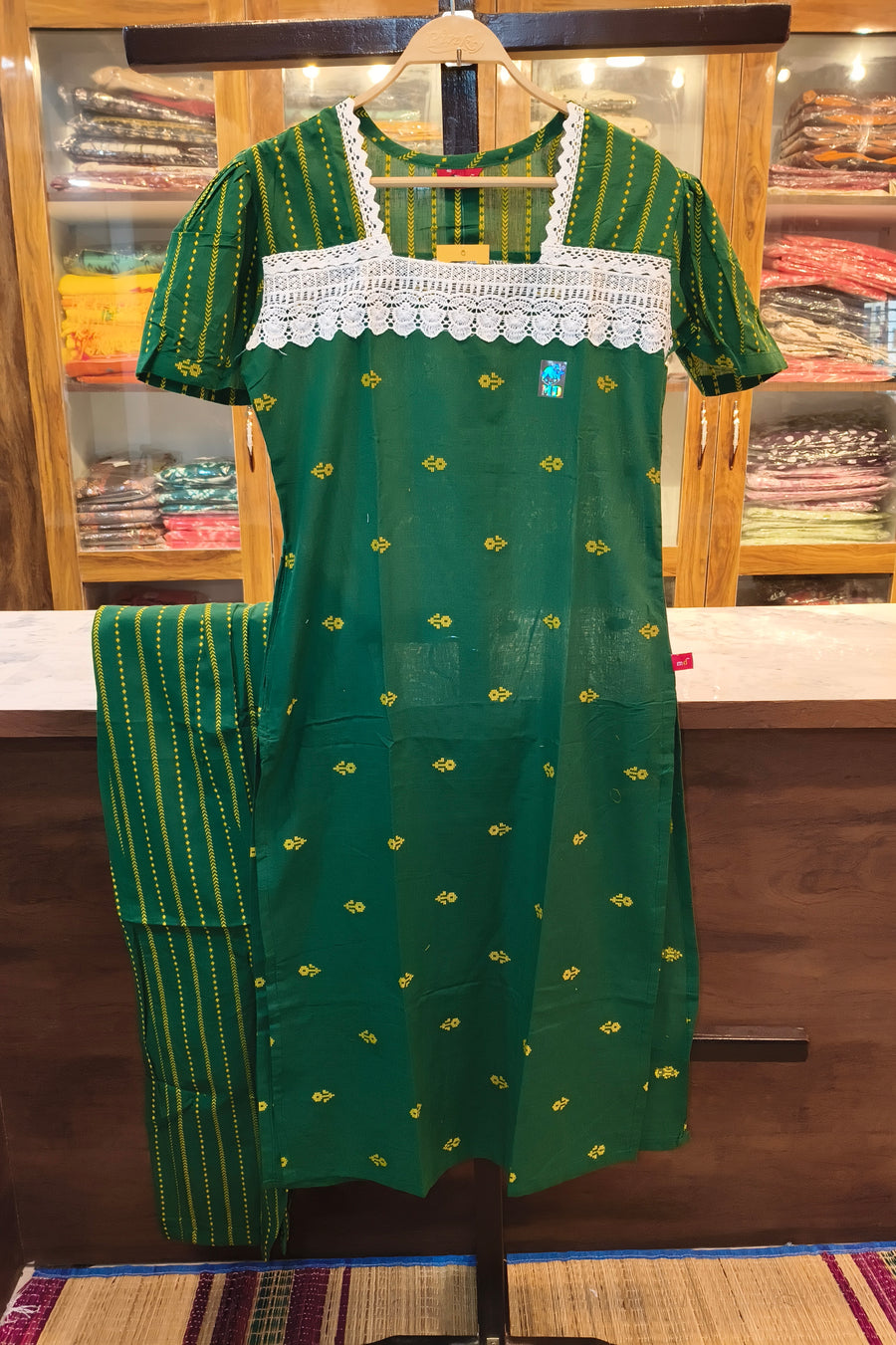 WHITE Green BOUTIQUE COTTON KURTI