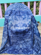 Liva Batik Print Linen Saree – Blue Body with Golden Zari Border