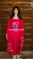 Pure Cotton Jamdani work Handwoven unstitched suit in Red